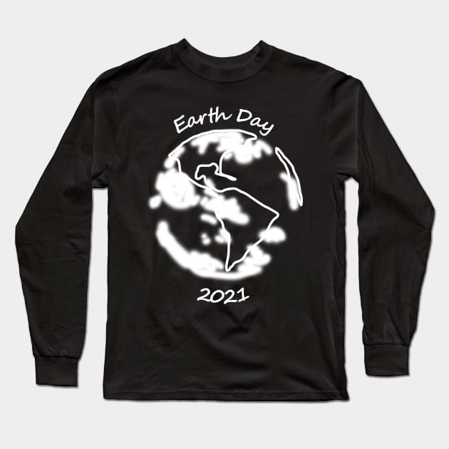 White Planet Earth Day 2021 Monochrome Long Sleeve T-Shirt by ellenhenryart